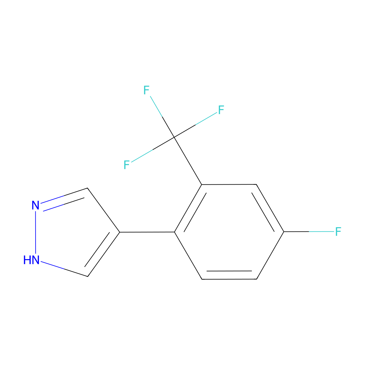 4-[4-fluoro-2-(trifluoromethyl)phenyl]-1H-pyrazole molecular structure, CAS 2228519-05-7