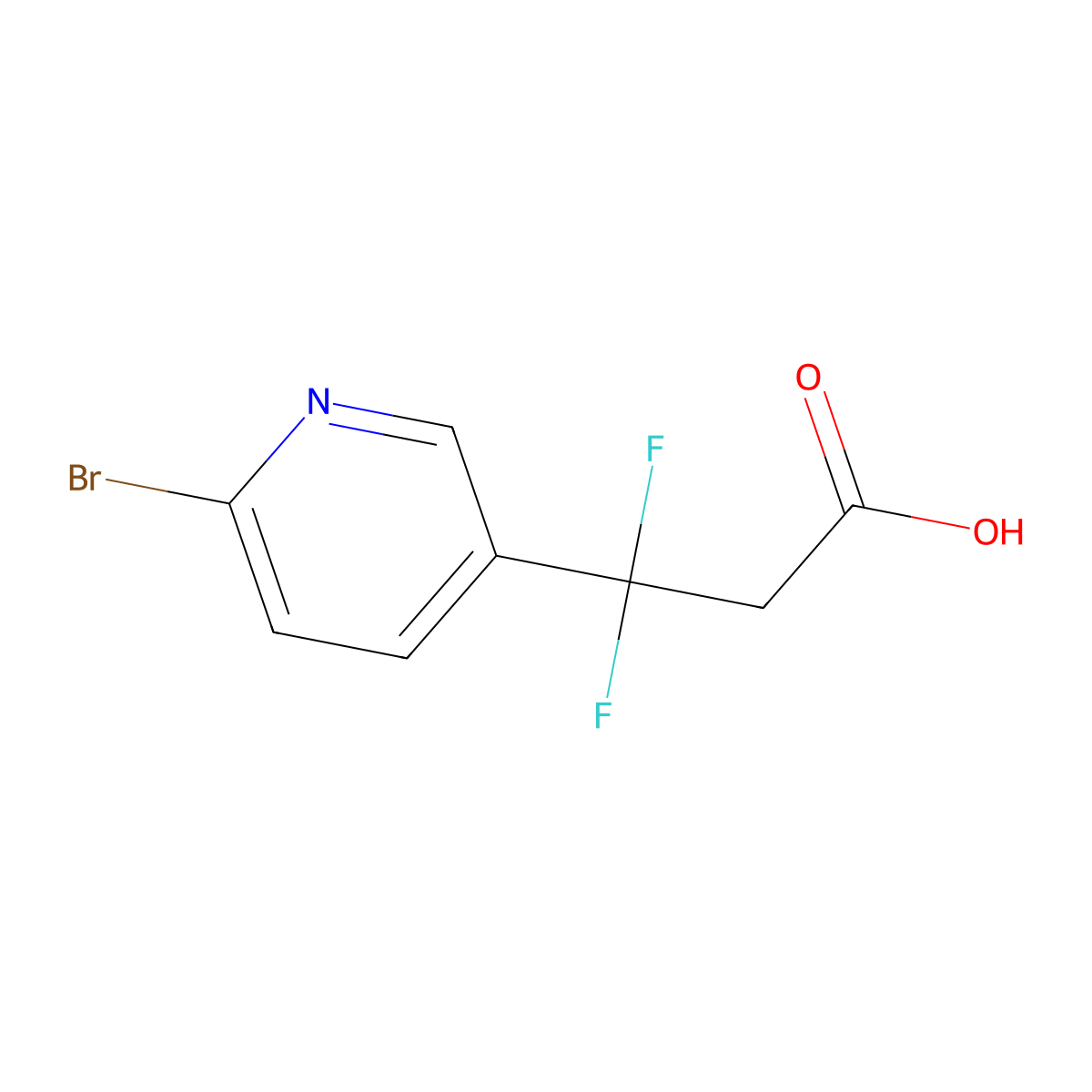 3-(6-Bromopyridin-3-yl)-3,3-difluoropropanoic acid molecular structure, CAS 2228519-35-3
