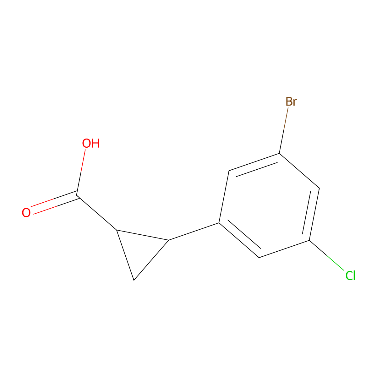 2-(3-Bromo-5-chlorophenyl)cyclopropane-1-carboxylic acid molecular structure, CAS 2228523-99-5