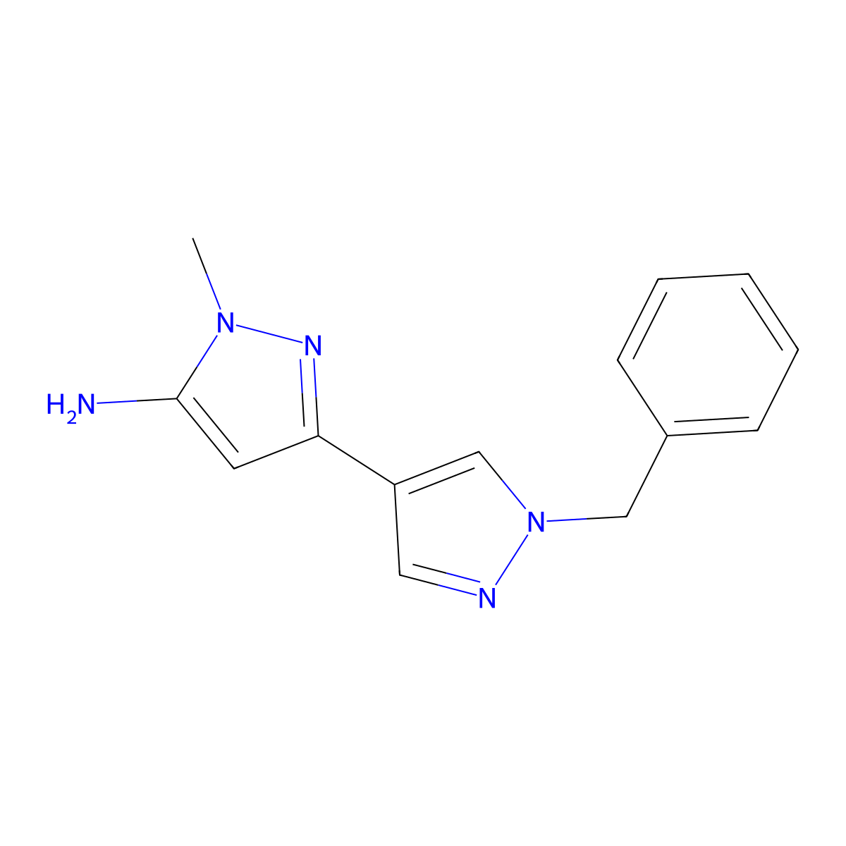3-(1-benzyl-1H-pyrazol-4-yl)-1-methyl-1H-pyrazol-5-amine molecular structure, CAS 2228526-24-5
