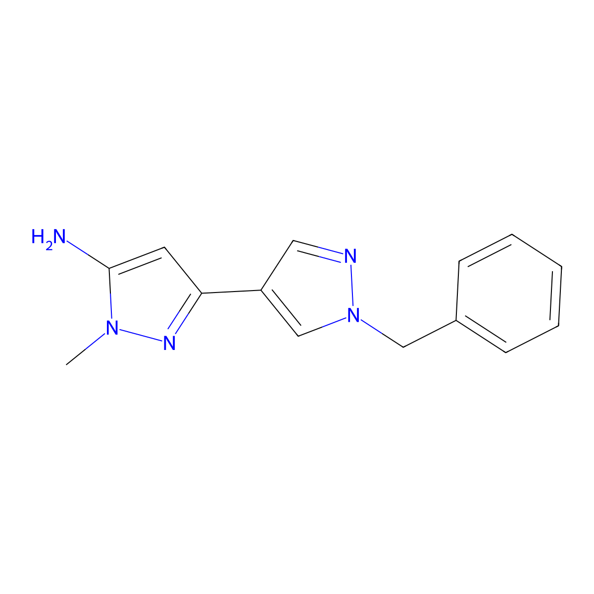 3-(1-benzyl-1H-pyrazol-4-yl)-1-methyl-1H-pyrazol-5-amine molecular structure, CAS 2228526-24-5
