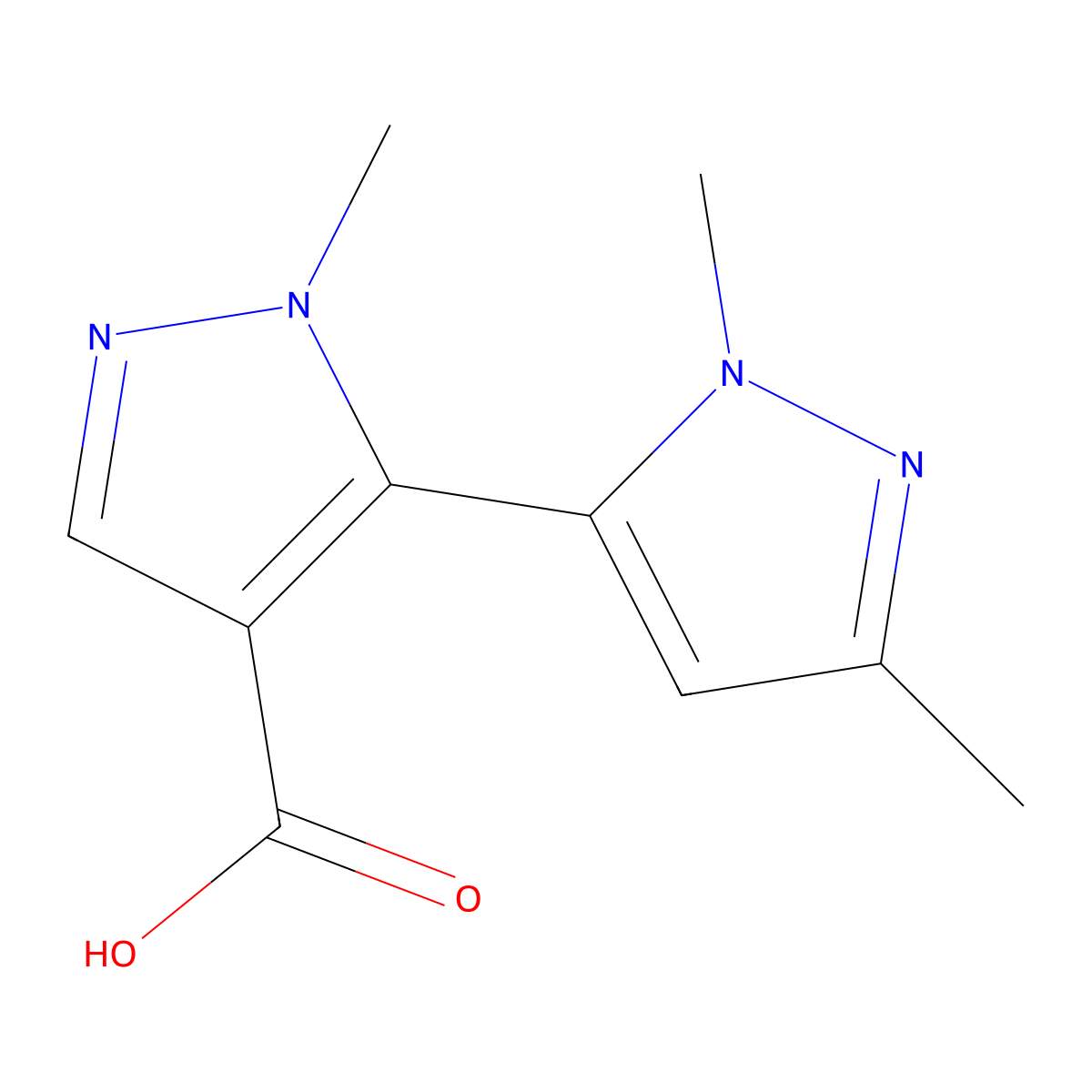 5-(1,3-dimethyl-1H-pyrazol-5-yl)-1-methyl-1H-pyrazole-4-carboxylic acid molecular structure, CAS 2228540-15-4