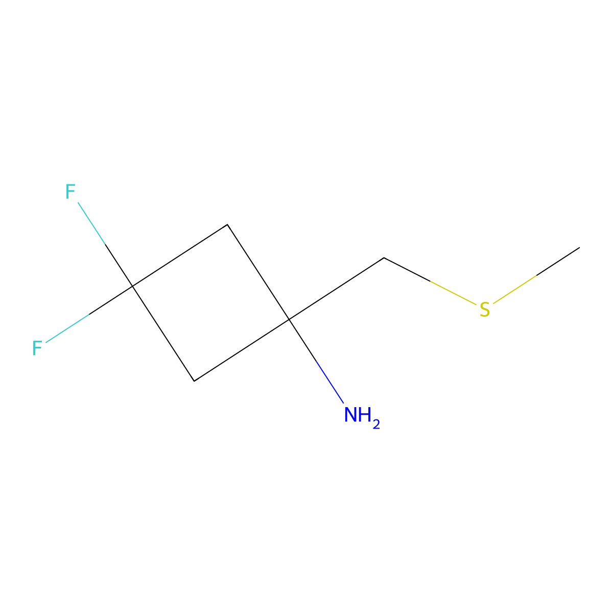 3,3-Difluoro-1-[(methylsulfanyl)methyl]cyclobutan-1-amine molecular structure, CAS 2228544-25-8