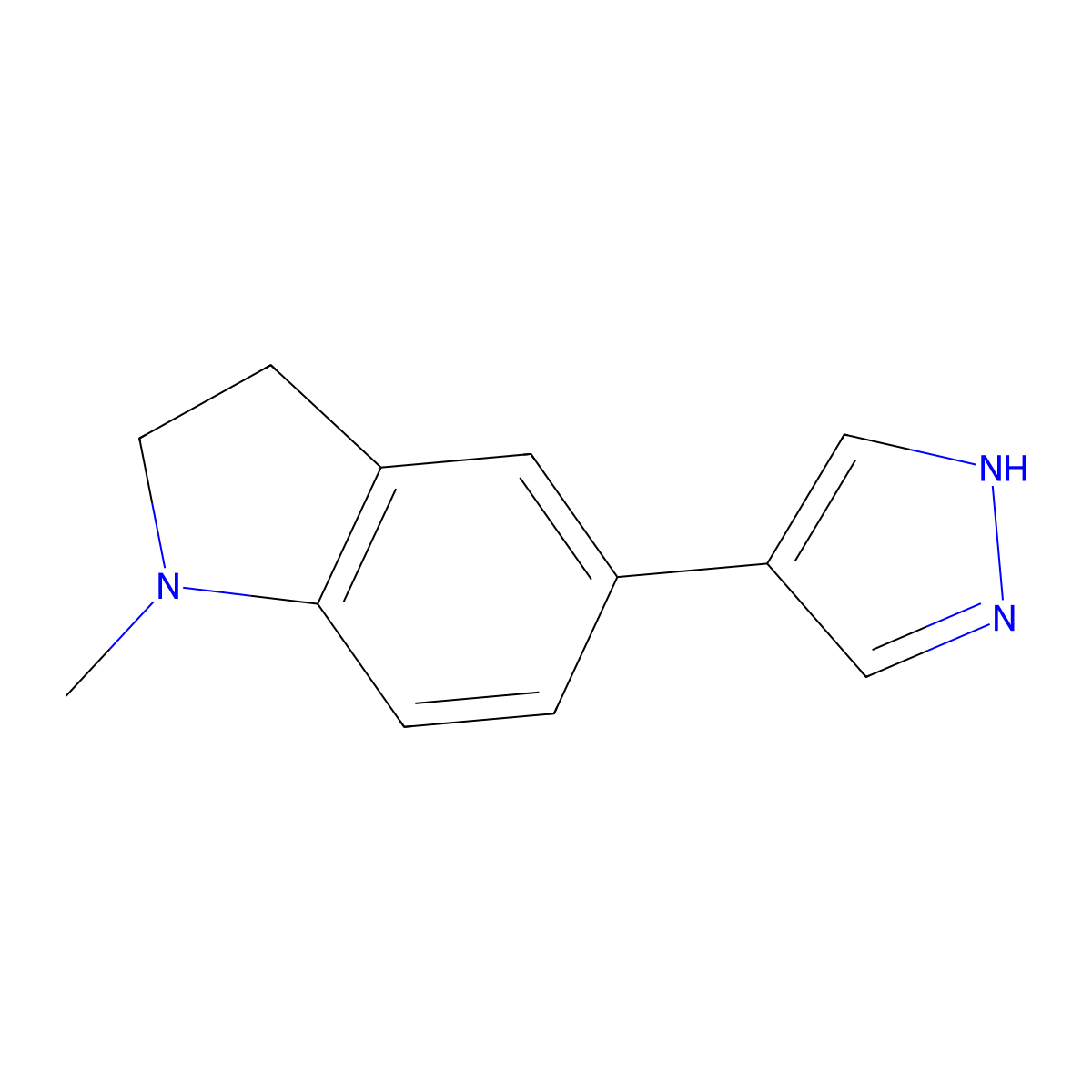 1-methyl-5-(1H-pyrazol-4-yl)-2,3-dihydro-1H-indole molecular structure, CAS 2228545-33-1
