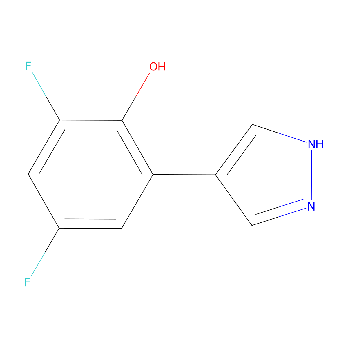 2,4-difluoro-6-(1H-pyrazol-4-yl)phenol molecular structure, CAS 2228546-03-8