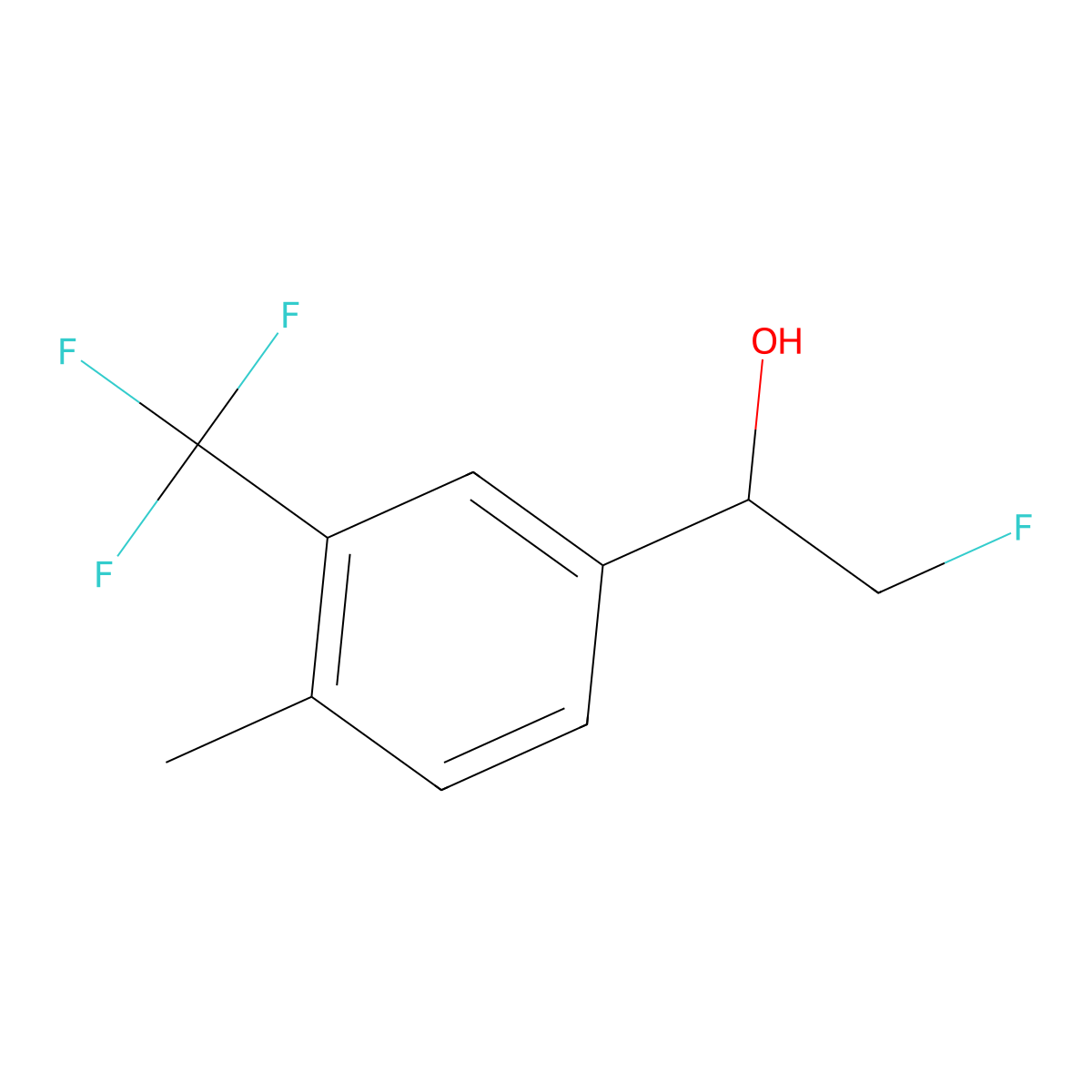 2-Fluoro-1-[4-methyl-3-(trifluoromethyl)phenyl]ethan-1-ol molecular structure, CAS 2228546-06-1