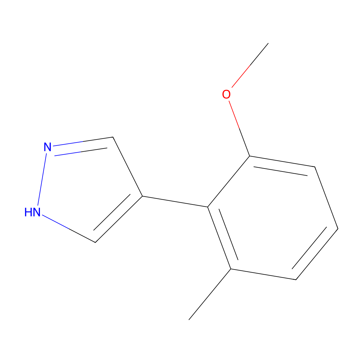 4-(2-methoxy-6-methylphenyl)-1H-pyrazole molecular structure, CAS 2228547-57-5