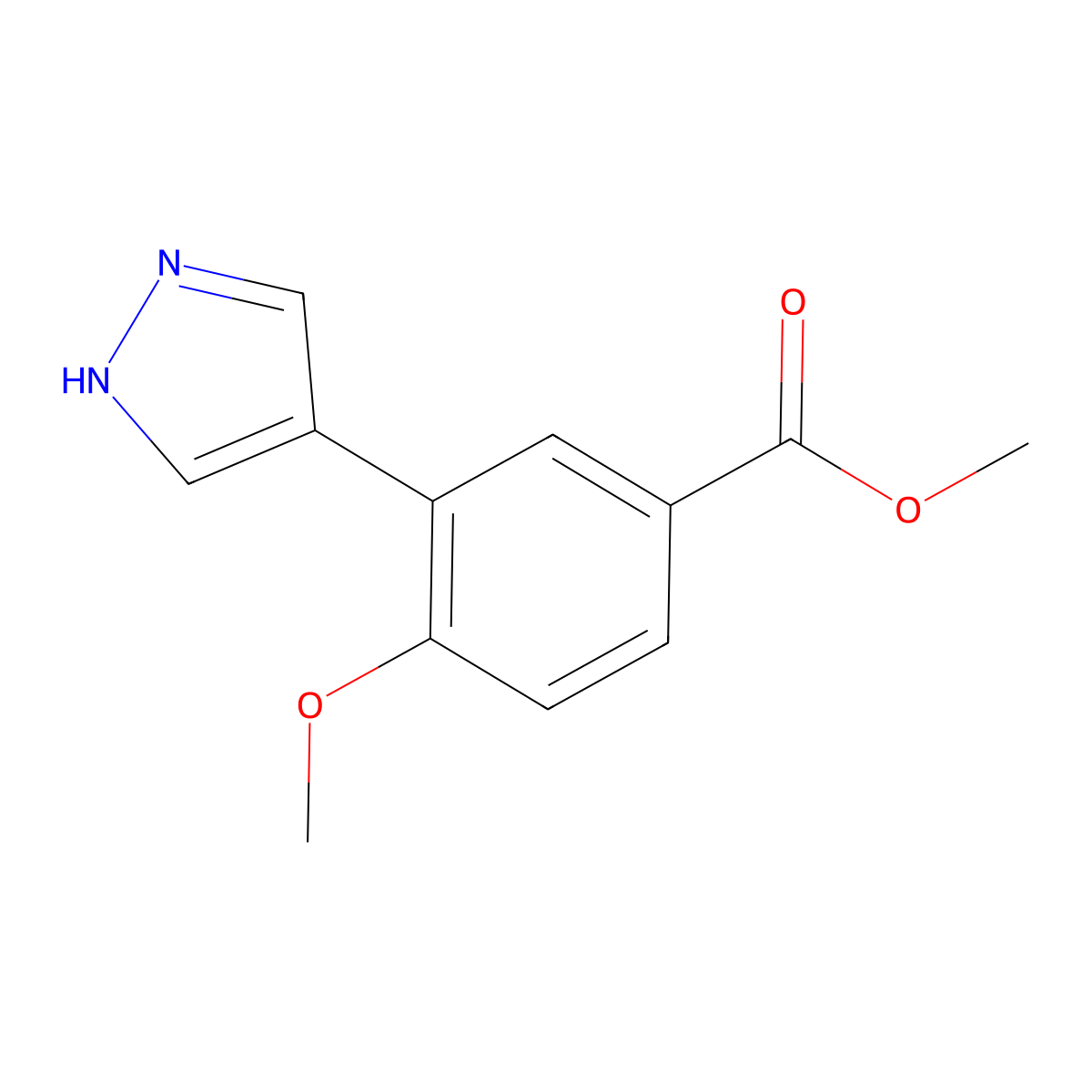 methyl 4-methoxy-3-(1H-pyrazol-4-yl)benzoate molecular structure, CAS 2228549-64-0