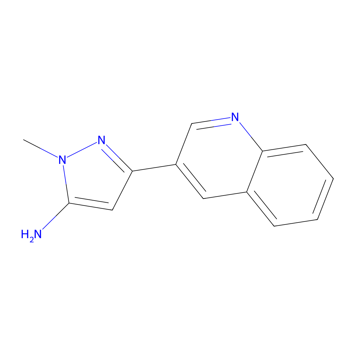 1-methyl-3-(quinolin-3-yl)-1H-pyrazol-5-amine molecular structure, CAS 2228552-91-6