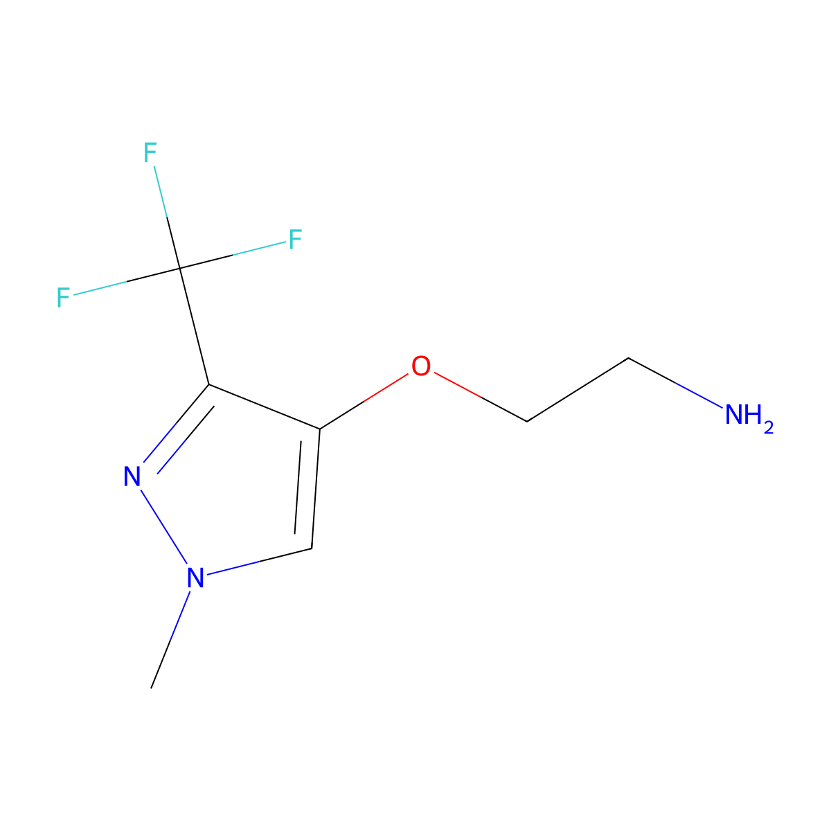 2-{[1-methyl-3-(trifluoromethyl)-1H-pyrazol-4-yl]oxy}ethan-1-amine molecular structure, CAS 2228553-46-4
