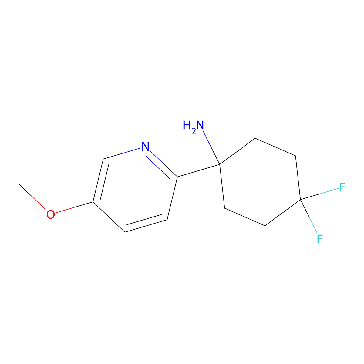 4,4-Difluoro-1-(5-methoxypyridin-2-yl)cyclohexan-1-amine molecular structure, CAS 2228559-64-4