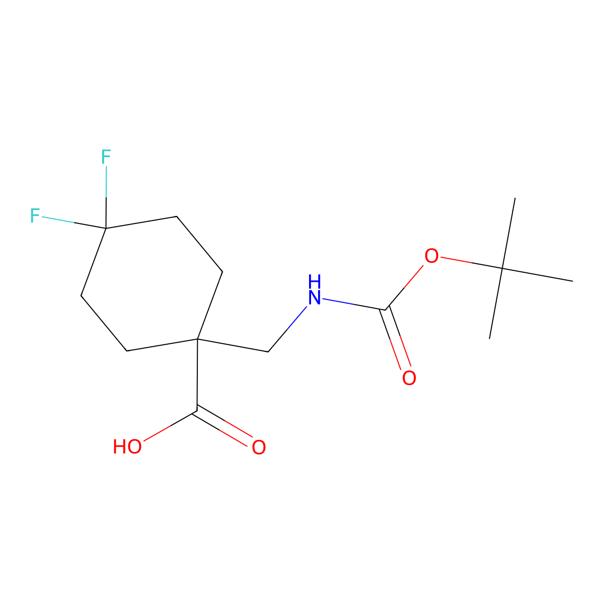 1-({[(Tert-butoxy)carbonyl]amino}methyl)-4,4-difluorocyclohexane-1-carboxylic acid molecular structure, CAS 2228560-73-2