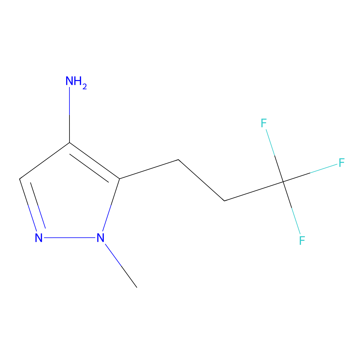 1-methyl-5-(3,3,3-trifluoropropyl)-1H-pyrazol-4-amine molecular structure, CAS 2228566-03-6