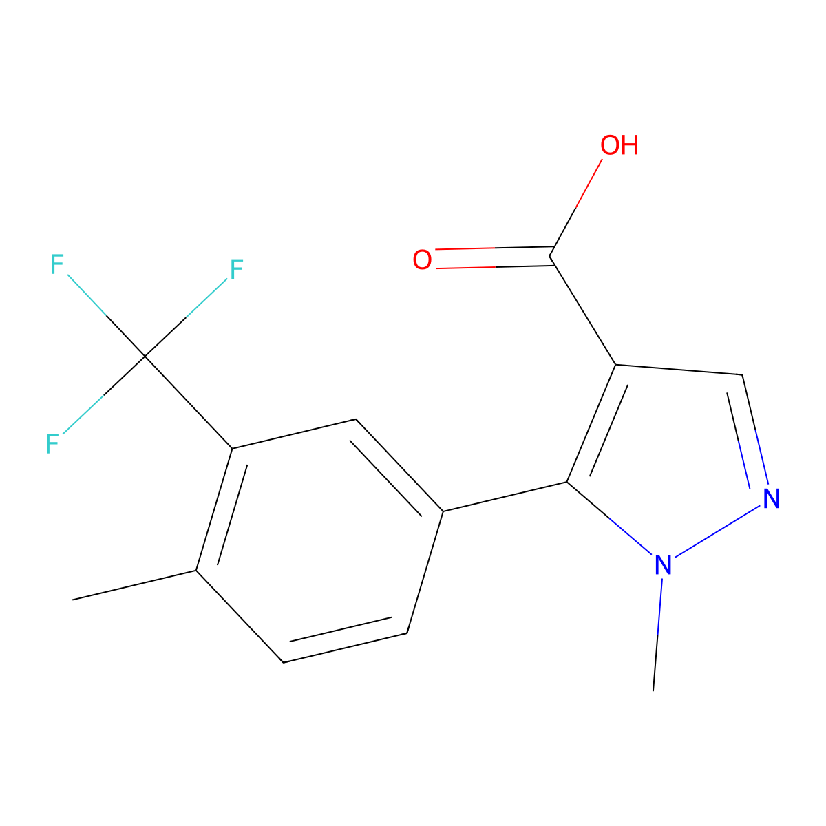 1-methyl-5-[4-methyl-3-(trifluoromethyl)phenyl]-1H-pyrazole-4-carboxylic acid molecular structure, CAS 2228566-86-5