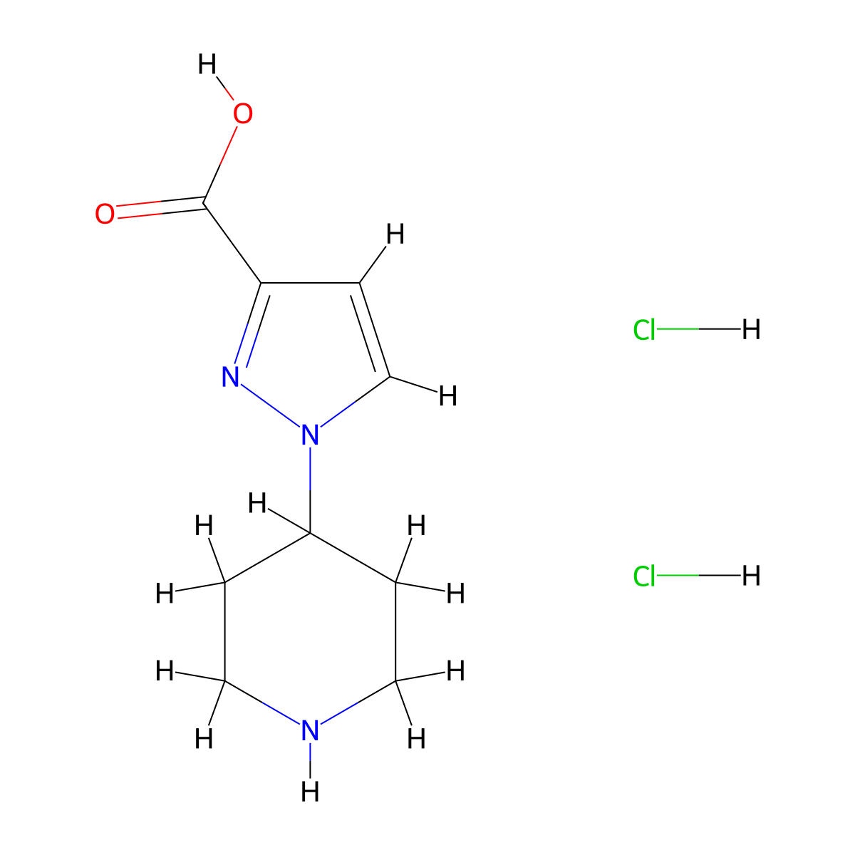 1-(Piperidin-4-yl)-1H-pyrazole-3-carboxylic acid dihydrochloride molecular structure, CAS 2228572-36-7