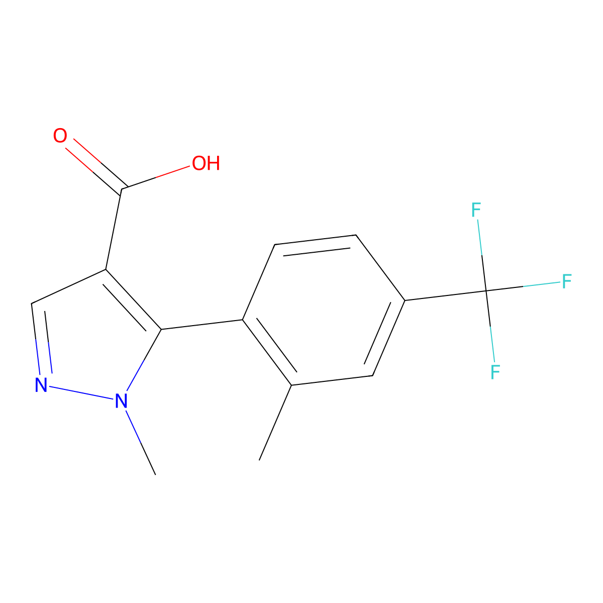 1-methyl-5-[2-methyl-4-(trifluoromethyl)phenyl]-1H-pyrazole-4-carboxylic acid molecular structure, CAS 2228572-69-6