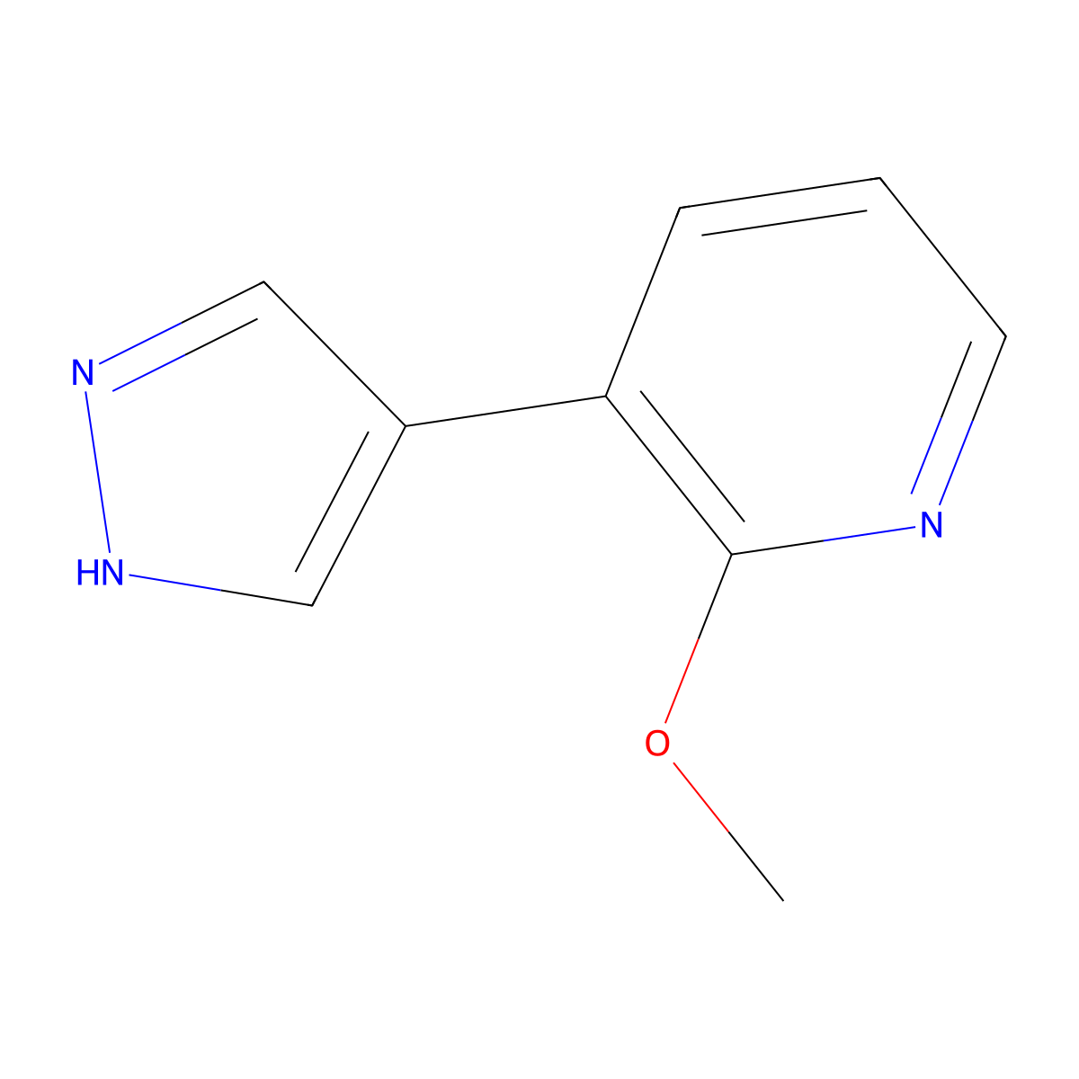 2-methoxy-3-(1H-pyrazol-4-yl)pyridine molecular structure, CAS 2228573-45-1