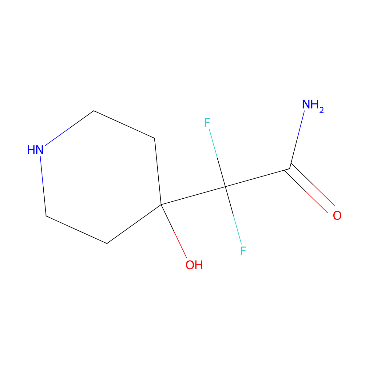 2,2-Difluoro-2-(4-hydroxypiperidin-4-yl)acetamide molecular structure, CAS 2228578-44-5