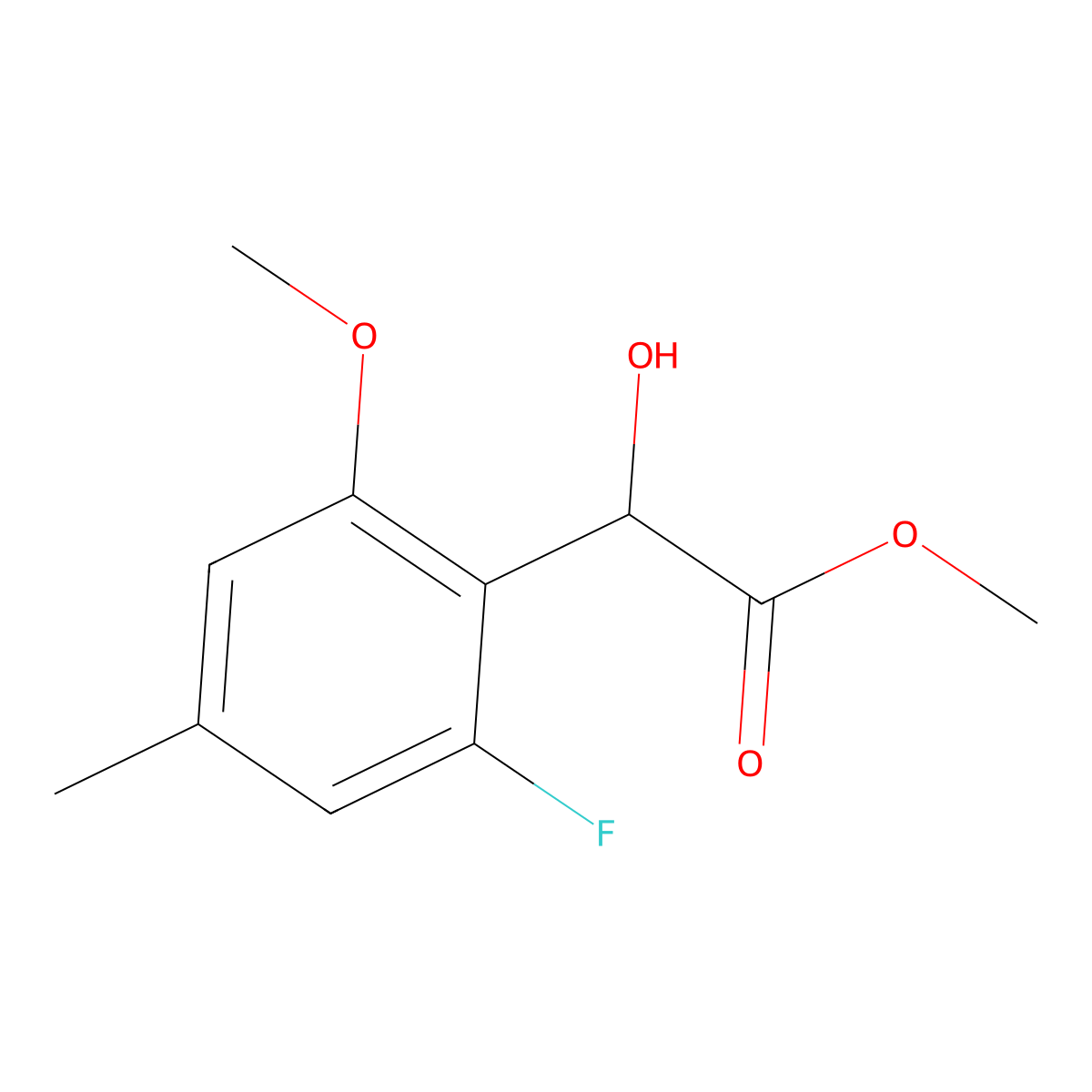 Methyl 2-(2-fluoro-6-methoxy-4-methylphenyl)-2-hydroxyacetate molecular structure, CAS 2228583-28-4
