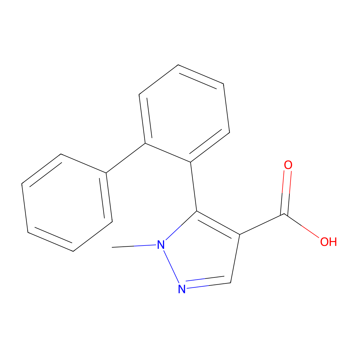 5-{[1,1'-biphenyl]-2-yl}-1-methyl-1H-pyrazole-4-carboxylic acid molecular structure, CAS 2228585-03-1
