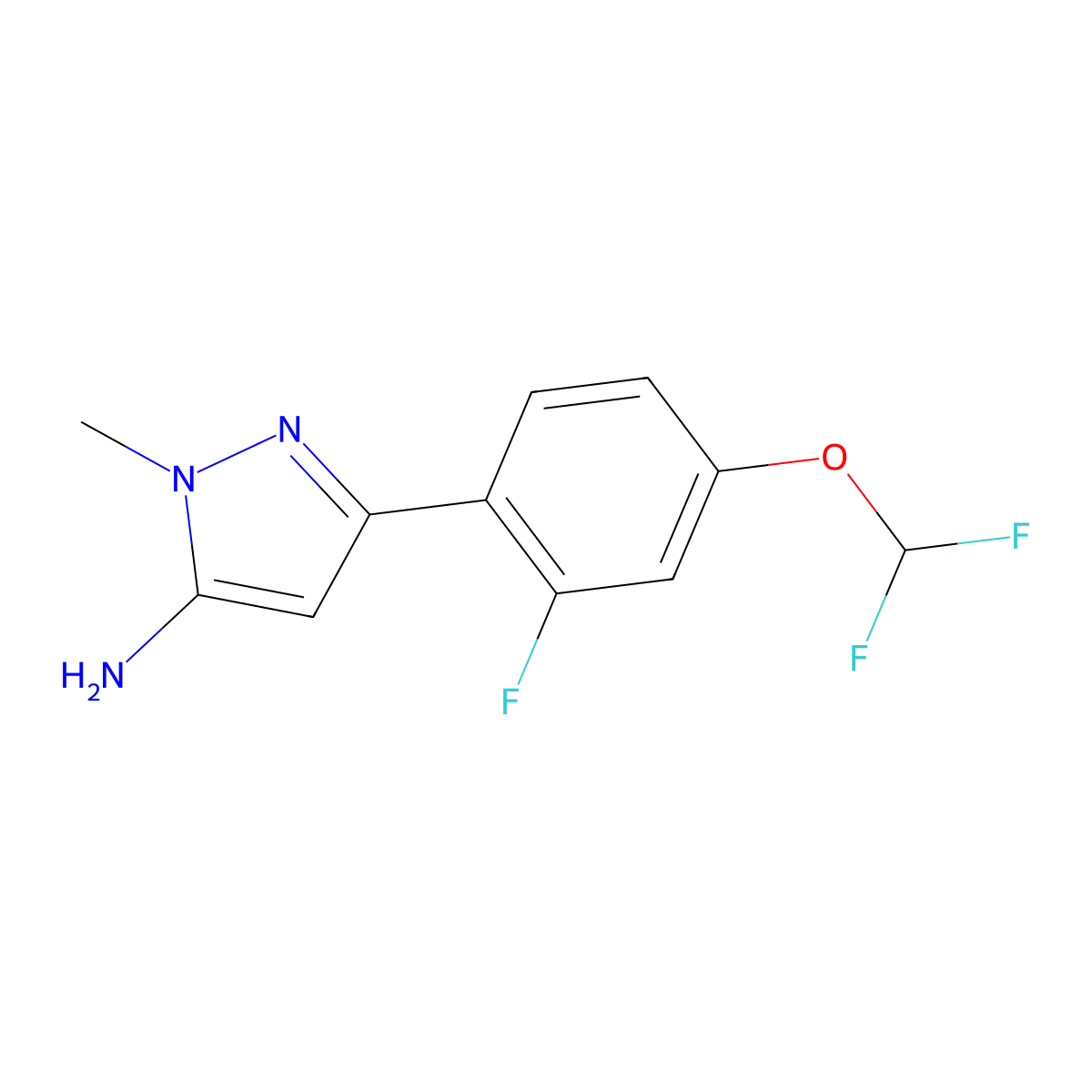3-[4-(difluoromethoxy)-2-fluorophenyl]-1-methyl-1H-pyrazol-5-amine molecular structure, CAS 2228588-52-9