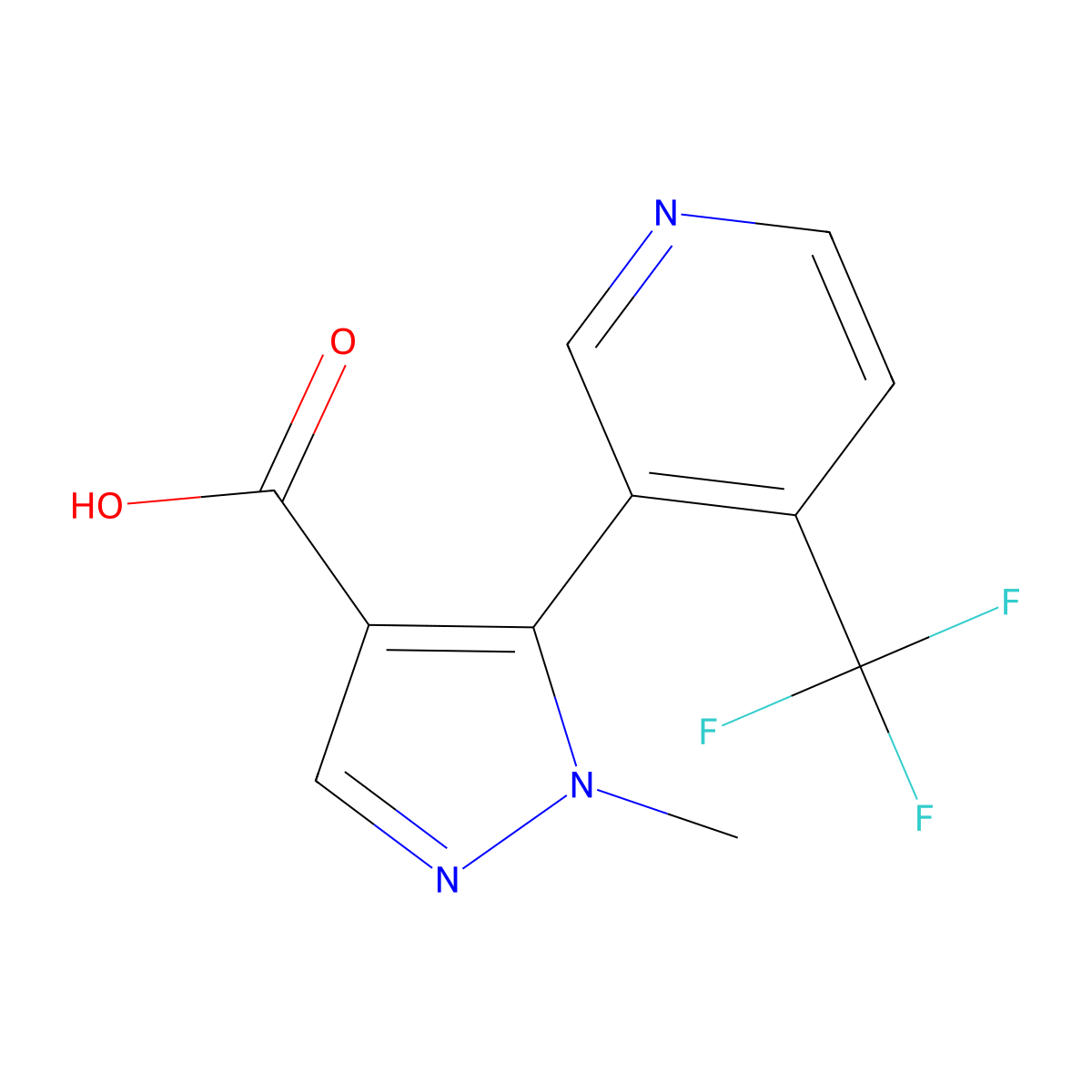 1-methyl-5-[4-(trifluoromethyl)pyridin-3-yl]-1H-pyrazole-4-carboxylic acid molecular structure, CAS 2228588-72-3