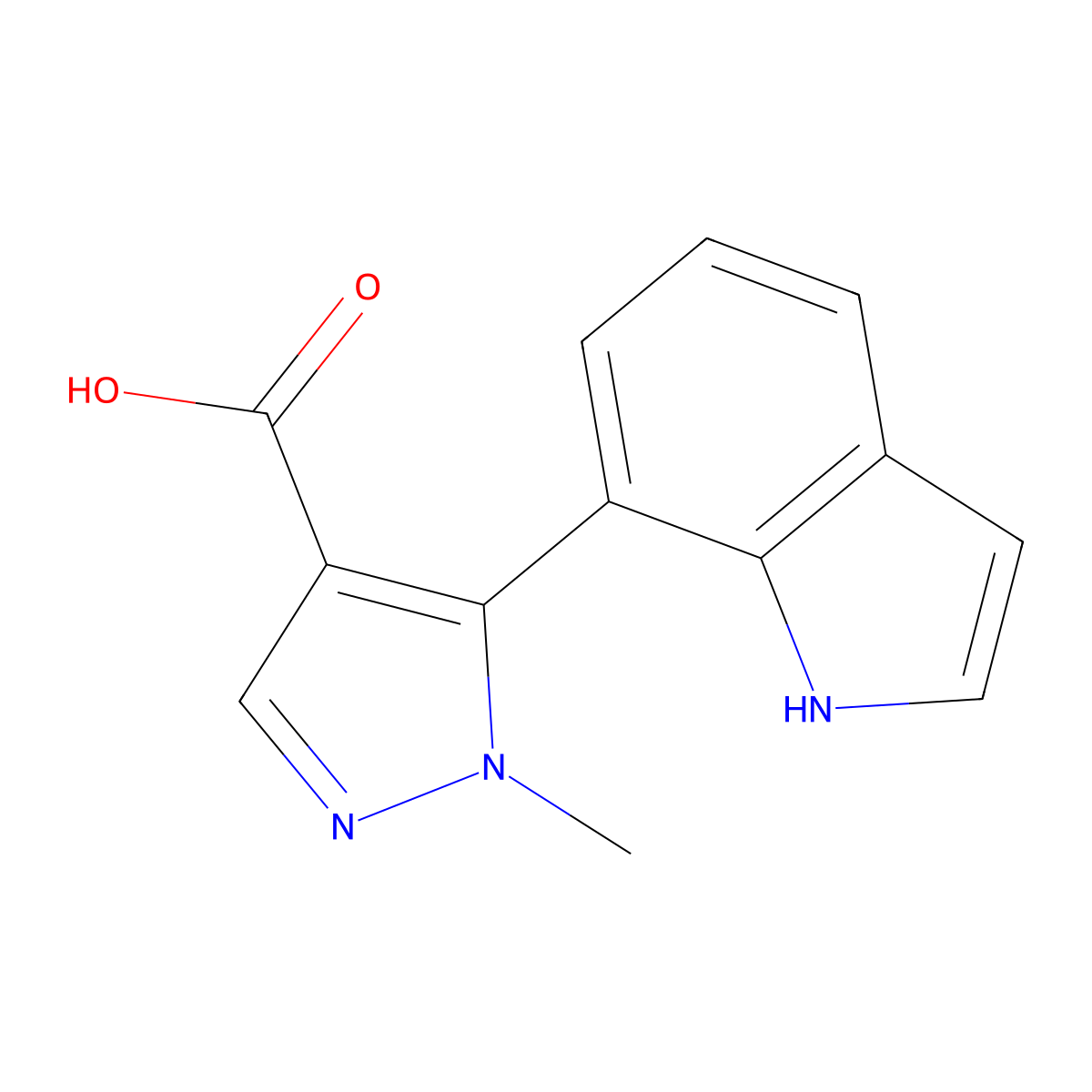 5-(1H-indol-7-yl)-1-methyl-1H-pyrazole-4-carboxylic acid molecular structure, CAS 2228592-23-0