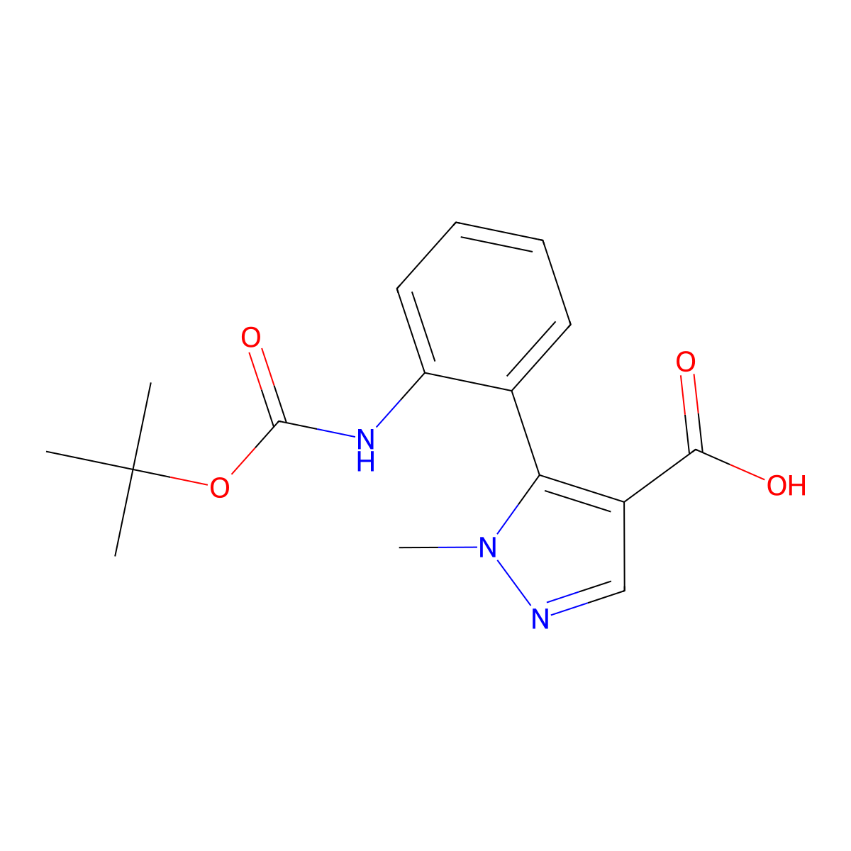 5-(2-{[(tert-butoxy)carbonyl]amino}phenyl)-1-methyl-1H-pyrazole-4-carboxylic acid molecular structure, CAS 2228597-30-4