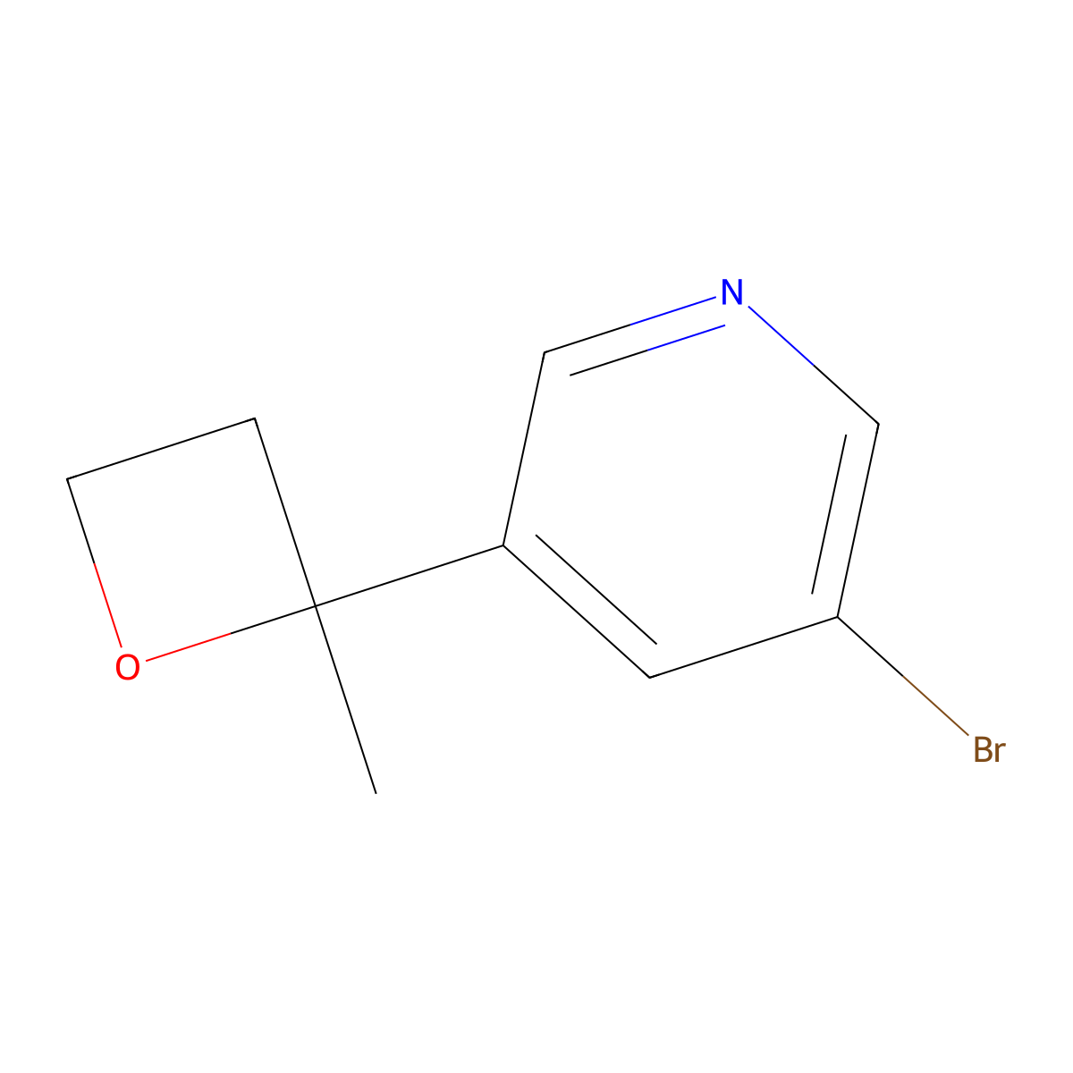 3-Bromo-5-(2-methyloxetan-2-yl)pyridine molecular structure, CAS 2228598-28-3