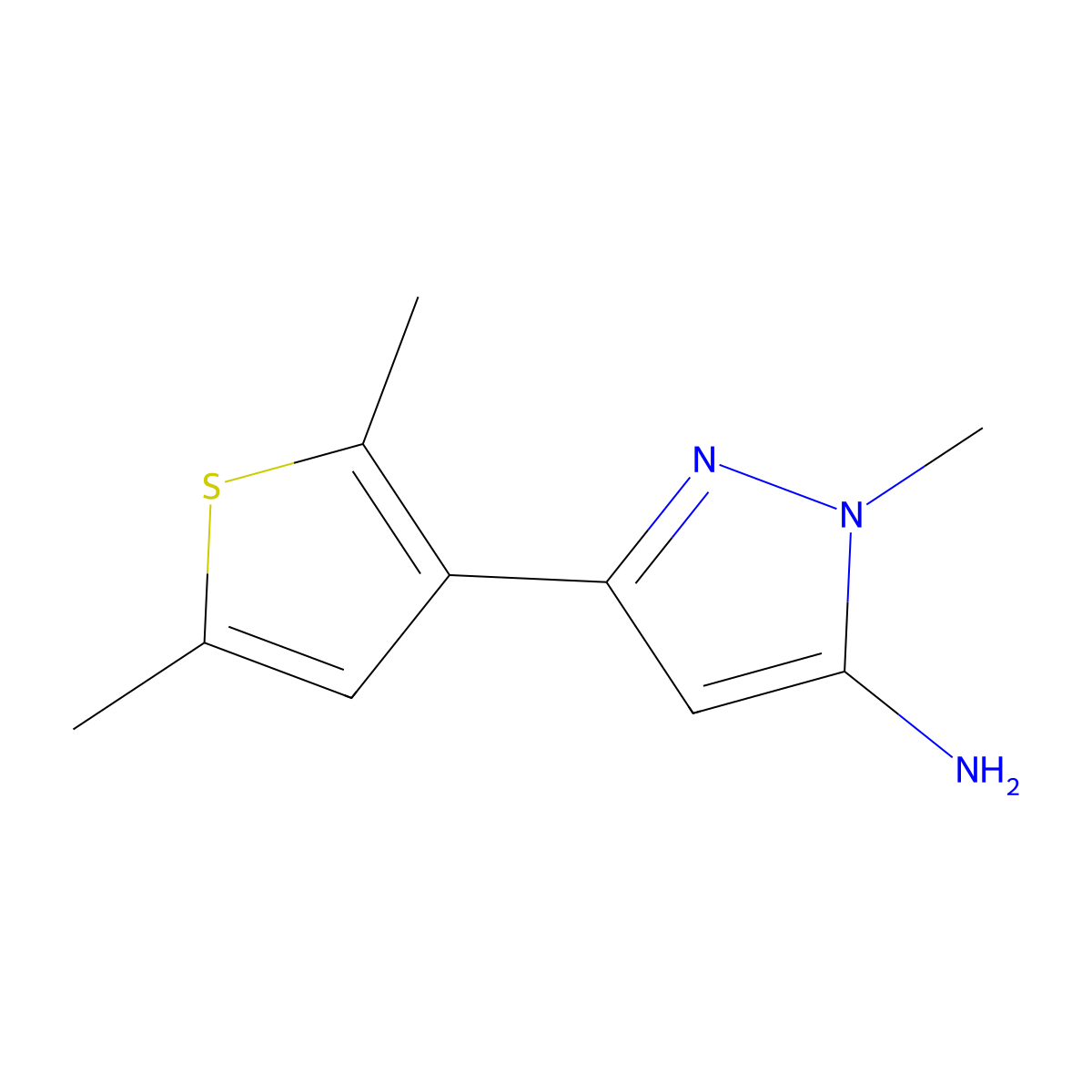 3-(2,5-dimethylthiophen-3-yl)-1-methyl-1H-pyrazol-5-amine molecular structure, CAS 2228602-29-5