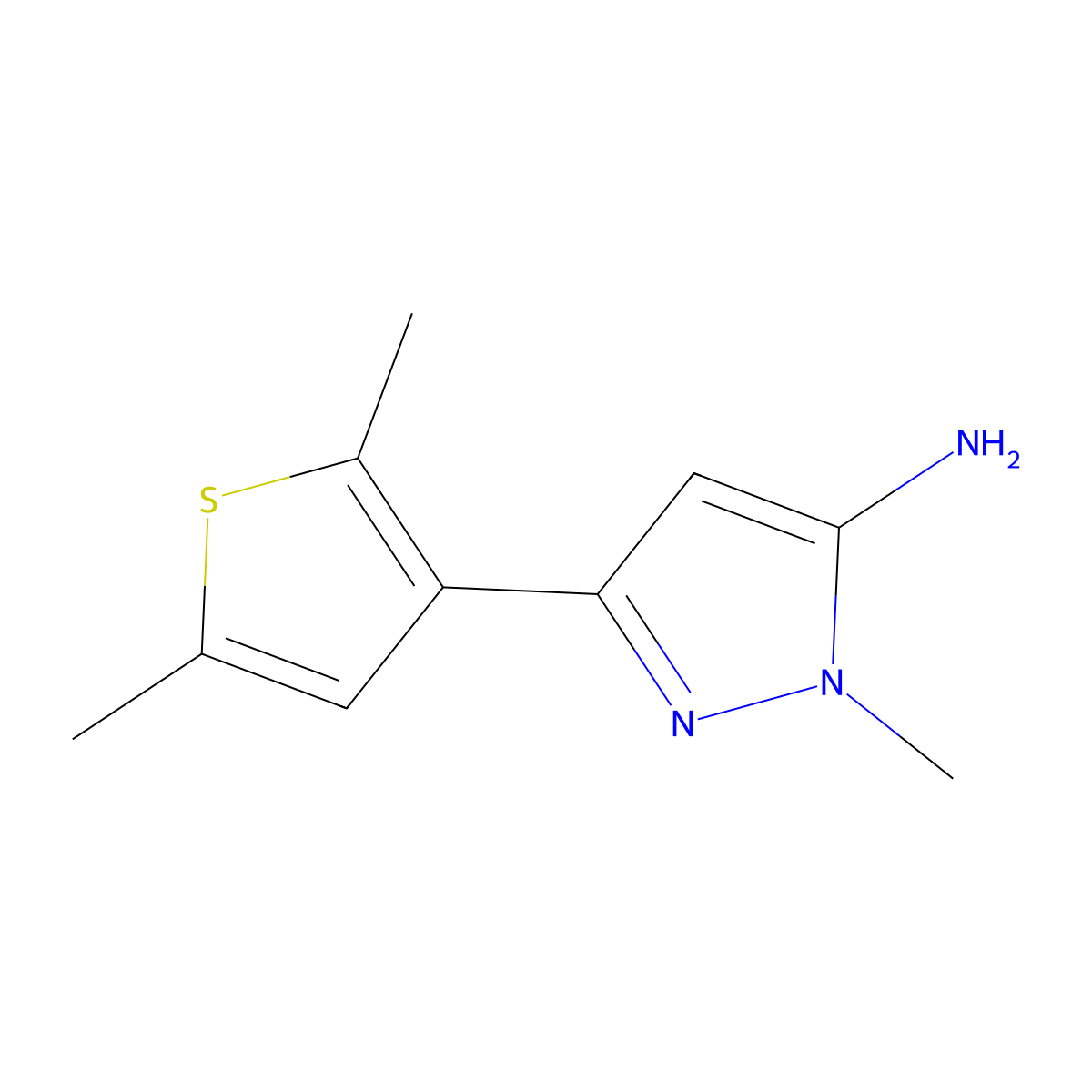 3-(2,5-dimethylthiophen-3-yl)-1-methyl-1H-pyrazol-5-amine molecular structure, CAS 2228602-29-5