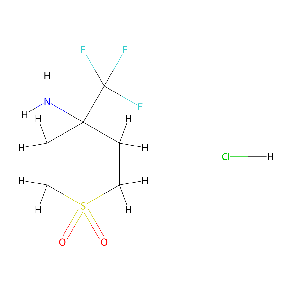 4-Amino-4-(trifluoromethyl)-1lambda6-thiane-1,1-dione hydrochloride molecular structure, CAS 2228604-33-7