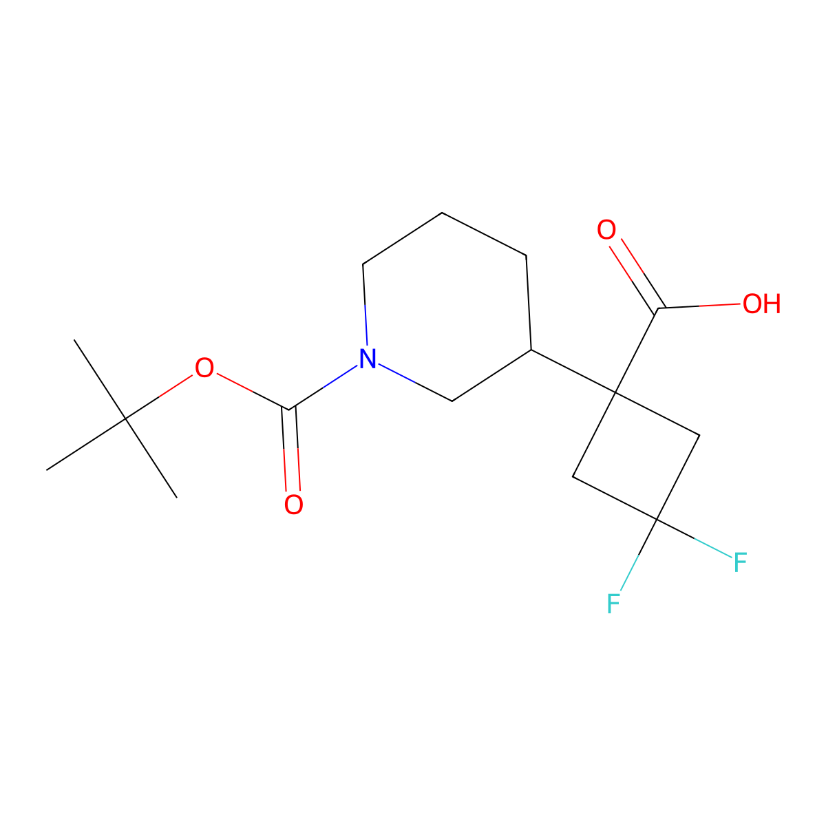 1-{1-[(Tert-butoxy)carbonyl]piperidin-3-yl}-3,3-difluorocyclobutane-1-carboxylic acid molecular structure, CAS 2228604-74-6