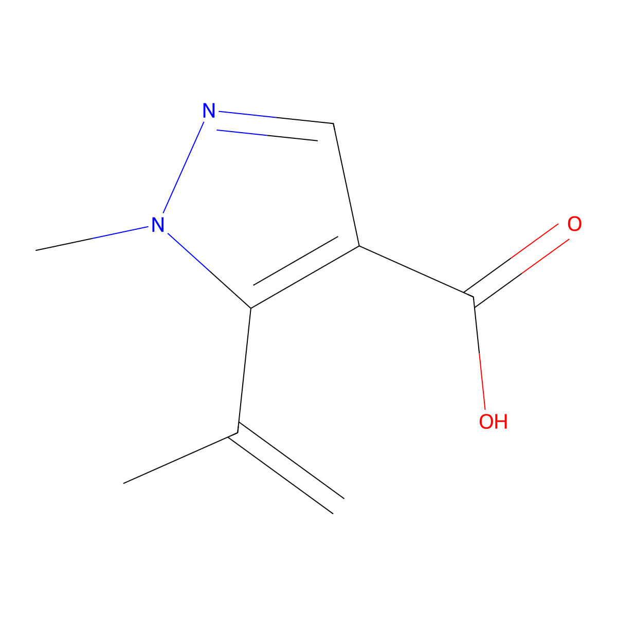 1-methyl-5-(prop-1-en-2-yl)-1H-pyrazole-4-carboxylic acid molecular structure, CAS 2228606-49-1