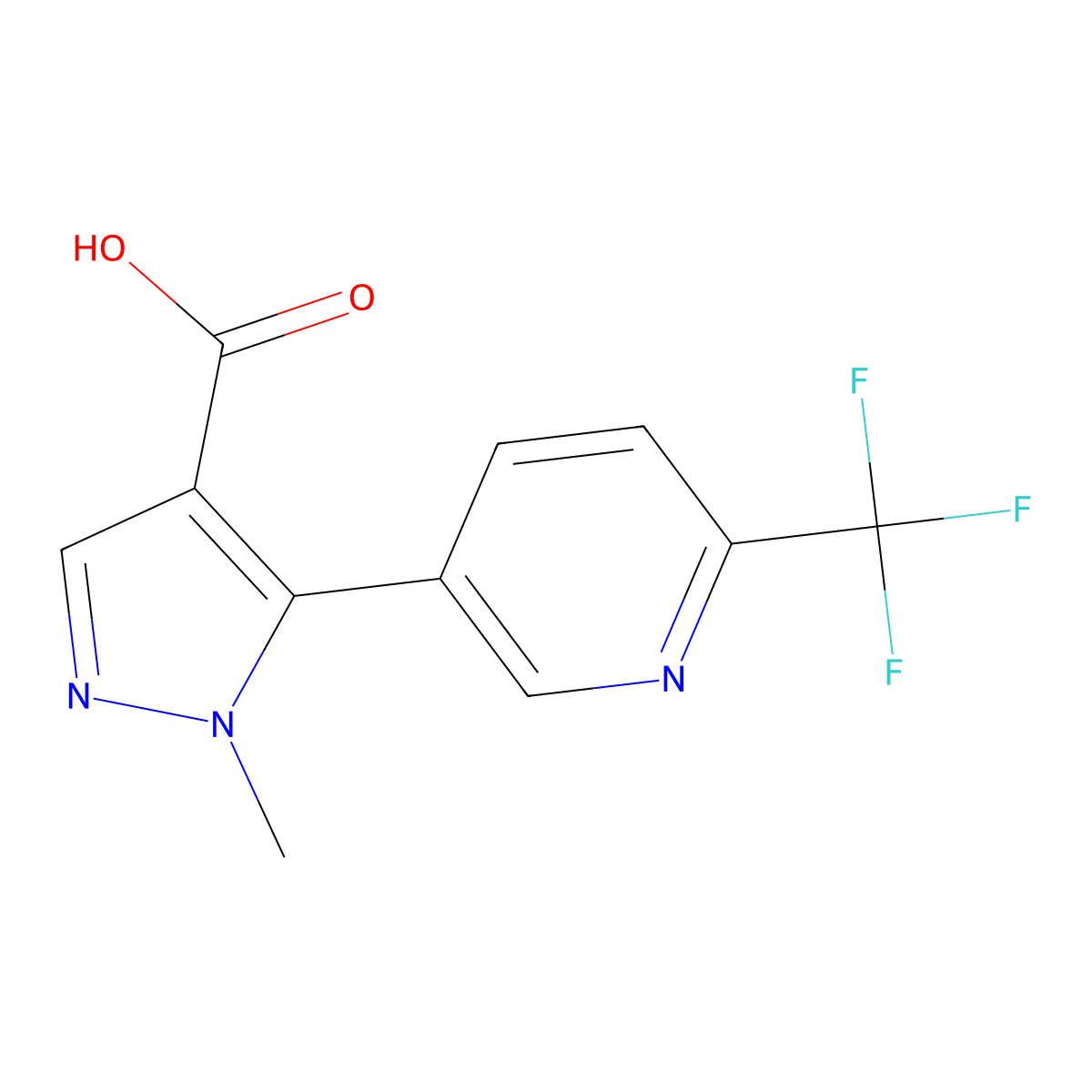 1-methyl-5-[6-(trifluoromethyl)pyridin-3-yl]-1H-pyrazole-4-carboxylic acid molecular structure, CAS 2228609-23-0