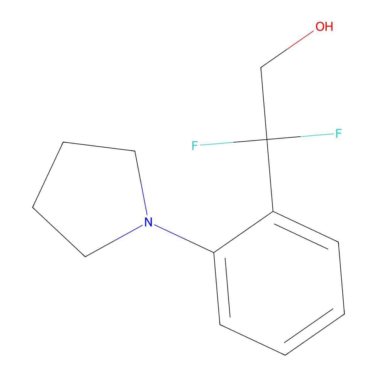 2,2-Difluoro-2-[2-(pyrrolidin-1-yl)phenyl]ethan-1-ol molecular structure, CAS 2228628-14-4