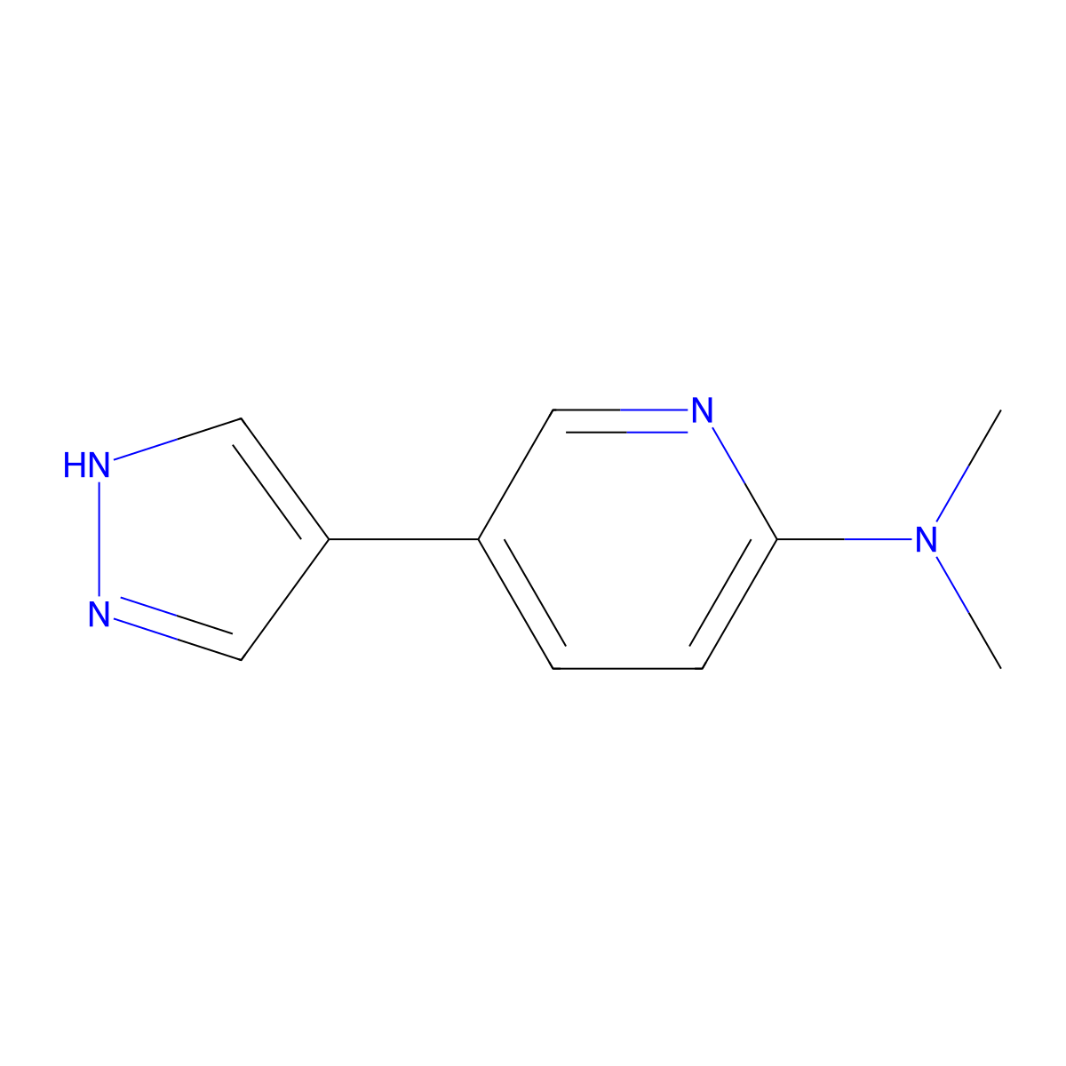 N,N-dimethyl-5-(1H-pyrazol-4-yl)pyridin-2-amine molecular structure, CAS 2228633-57-4