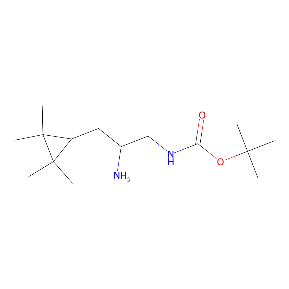 tert-butyl N-[2-amino-3-(2,2,3,3-tetramethylcyclopropyl)propyl]carbamate molecular structure, CAS 2228636-57-3