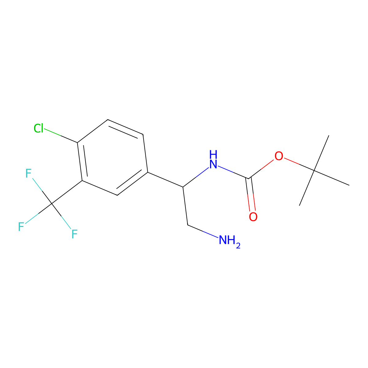 tert-butyl N-(2-amino-1-(4-chloro-3-(trifluoromethyl)phenyl)ethyl)carbamate molecular structure, CAS 2228637-95-2