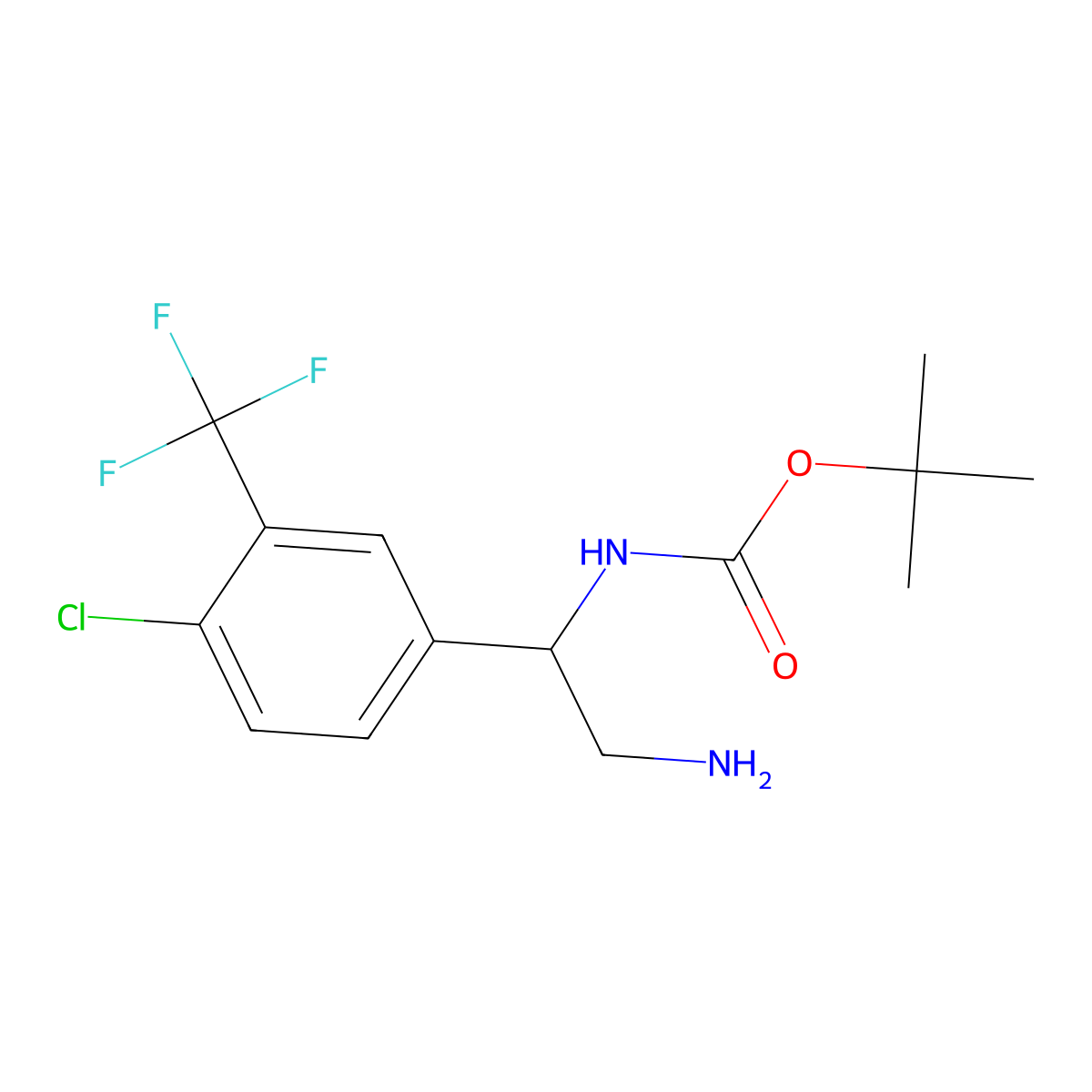 tert-butyl N-(2-amino-1-(4-chloro-3-(trifluoromethyl)phenyl)ethyl)carbamate molecular structure, CAS 2228637-95-2