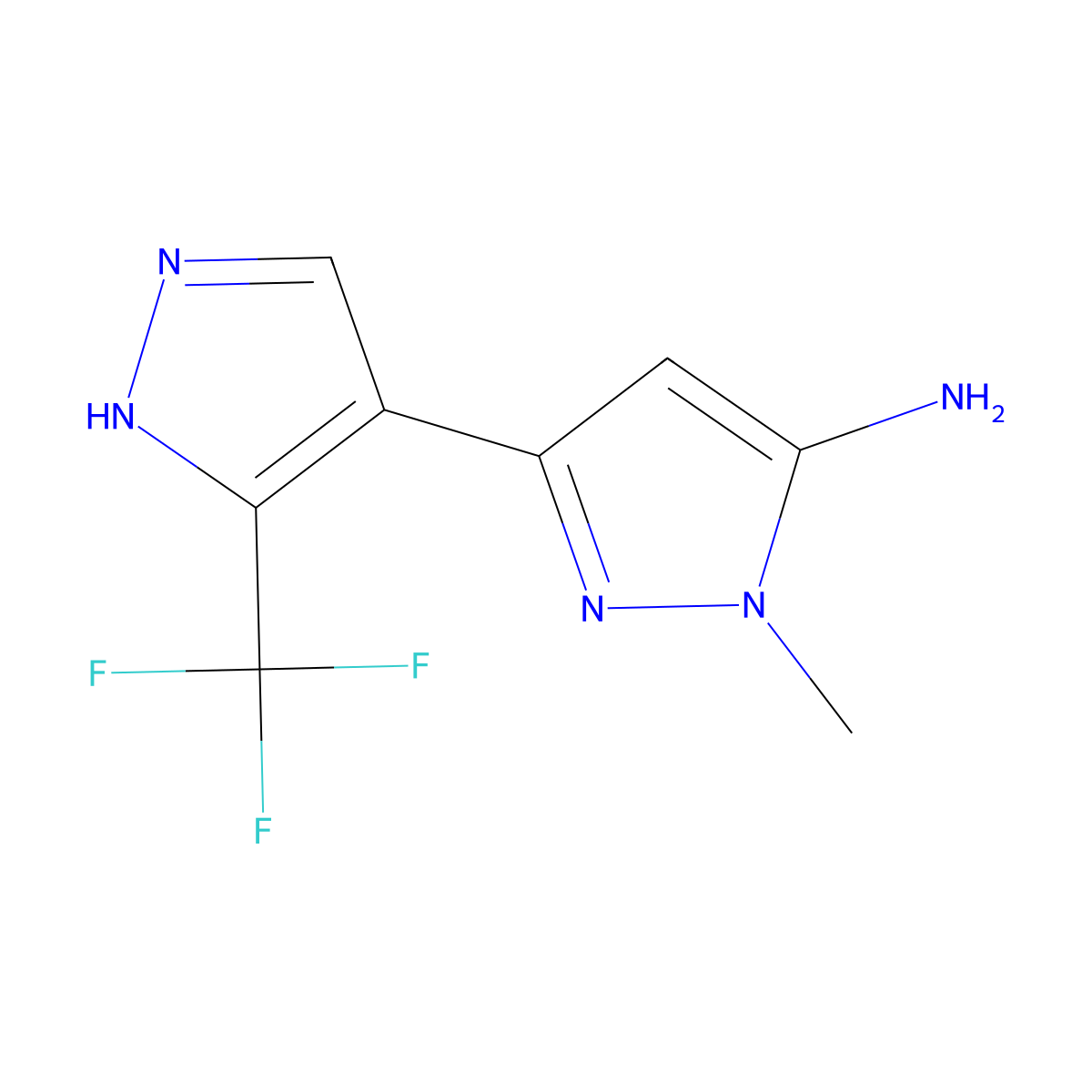 1-methyl-3-[3-(trifluoromethyl)-1H-pyrazol-4-yl]-1H-pyrazol-5-amine molecular structure, CAS 2228647-84-3