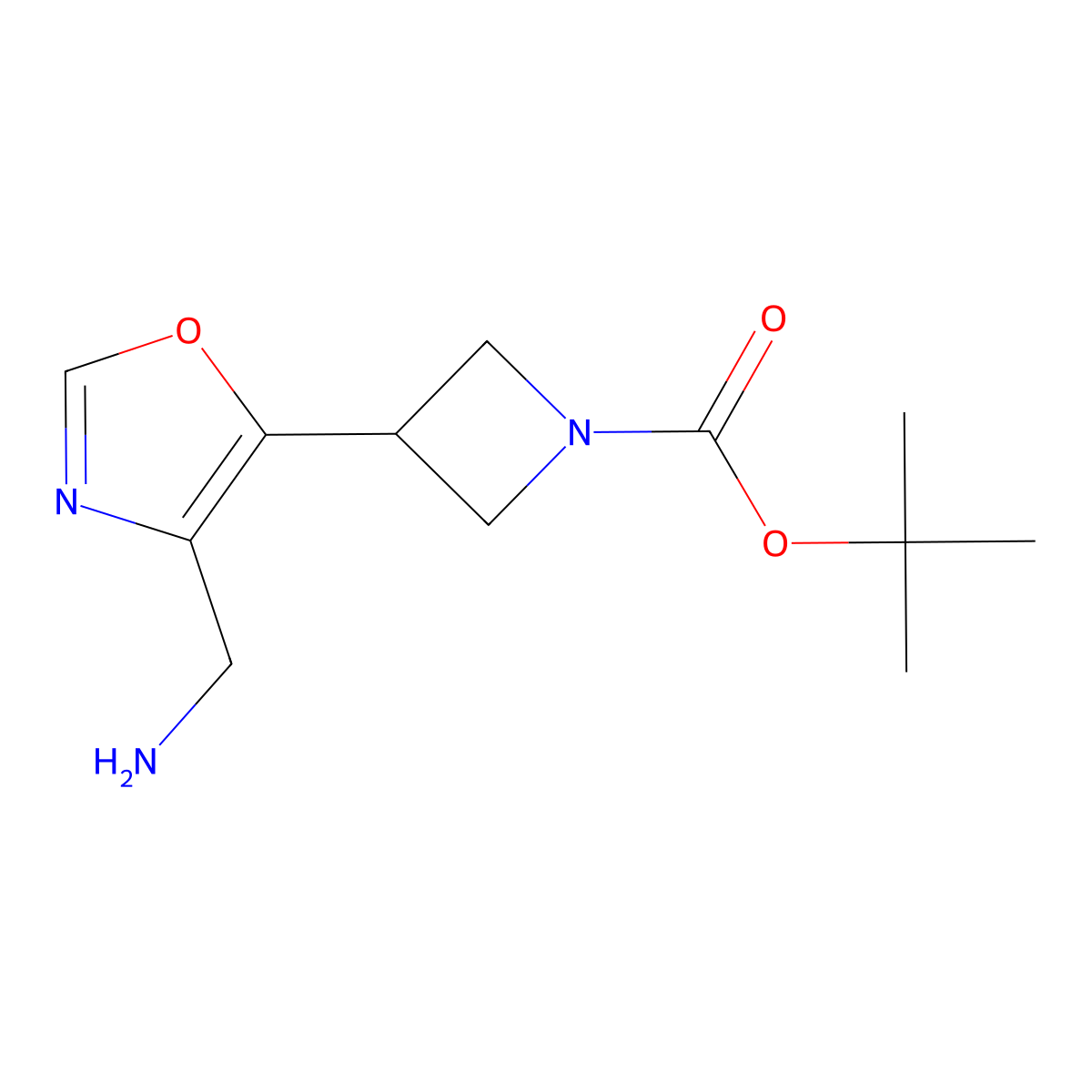 Tert-butyl 3-[4-(aminomethyl)-1,3-oxazol-5-yl]azetidine-1-carboxylate molecular structure, CAS 2228659-29-6