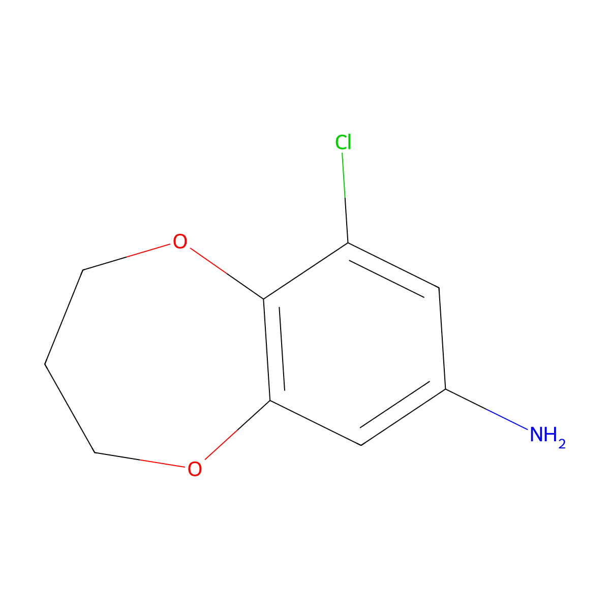 9-chloro-3,4-dihydro-2H-1,5-benzodioxepin-7-amine molecular structure, CAS 2228659-70-7