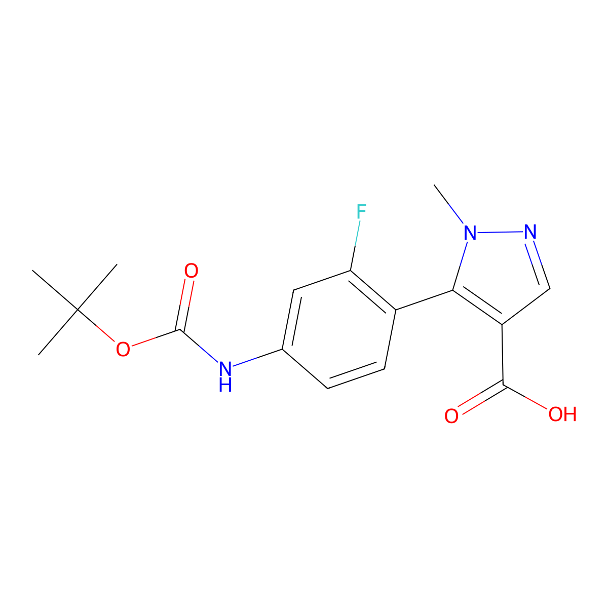 5-(4-{[(tert-butoxy)carbonyl]amino}-2-fluorophenyl)-1-methyl-1H-pyrazole-4-carboxylic acid molecular structure, CAS 2228661-74-1