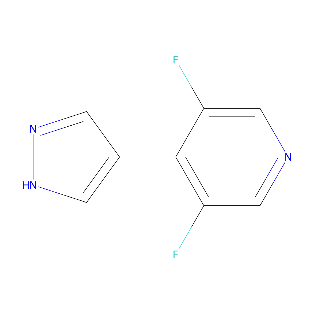 3,5-difluoro-4-(1H-pyrazol-4-yl)pyridine molecular structure, CAS 2228663-00-9