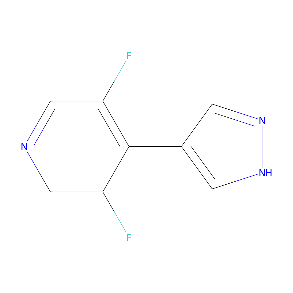 3,5-difluoro-4-(1H-pyrazol-4-yl)pyridine molecular structure, CAS 2228663-00-9