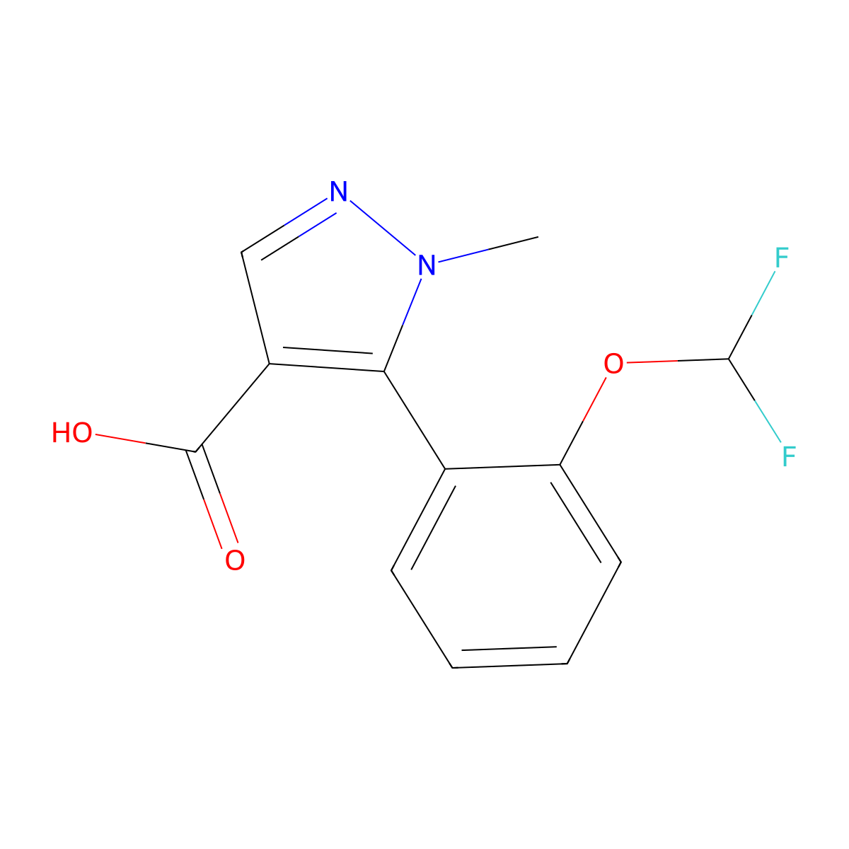 5-[2-(difluoromethoxy)phenyl]-1-methyl-1H-pyrazole-4-carboxylic acid molecular structure, CAS 2228672-34-0