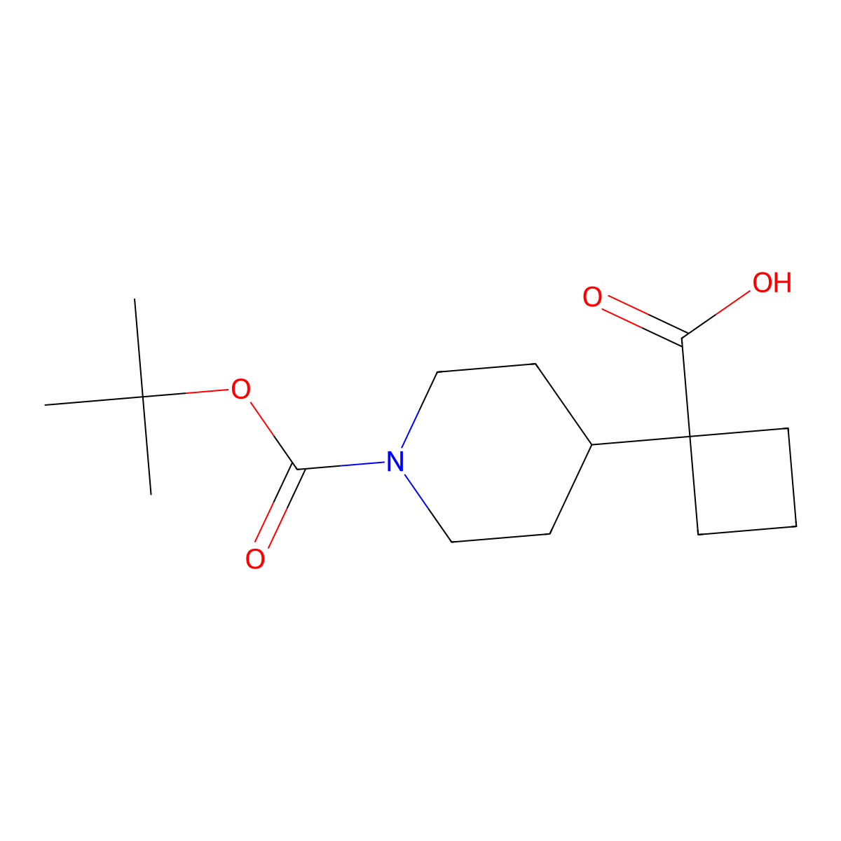 1-{1-[(Tert-butoxy)carbonyl]piperidin-4-yl}cyclobutane-1-carboxylic acid molecular structure, CAS 2228674-20-0
