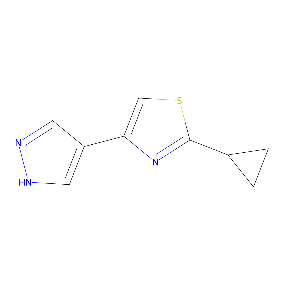 2-cyclopropyl-4-(1H-pyrazol-4-yl)-1,3-thiazole molecular structure, CAS 2228677-87-8