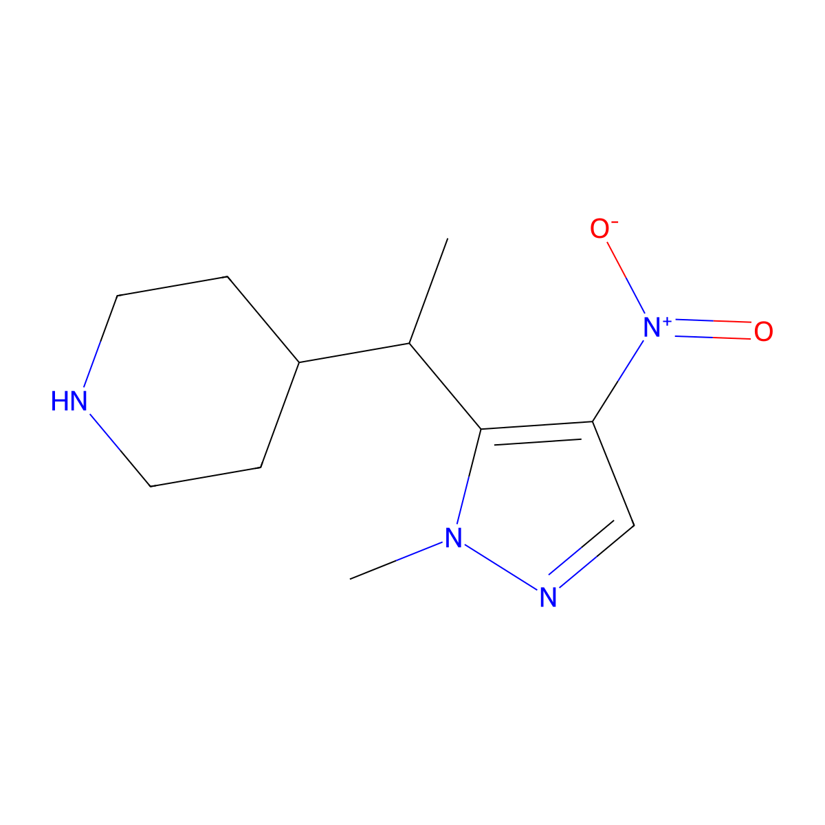 4-(1-(1-Methyl-4-nitro-1H-pyrazol-5-yl)ethyl)piperidine molecular structure, CAS 2228679-94-3